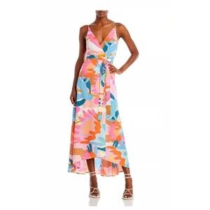 AQUA Womens XL Floral Wrap High-Low Maxi Dress Colorful Abstract Asymmetrical
